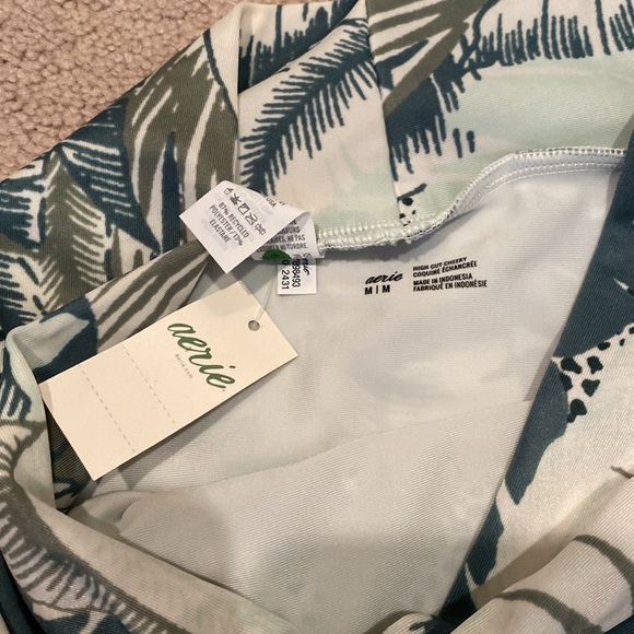 NWT two-piece bikini bandeau keyhole & high waist cheeky green palm aerie swim - Picture 4 of 9